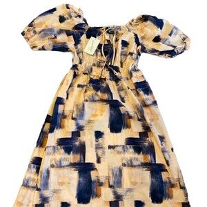 NWT Universal Thread Womens Dress Size Small Fit Flare Puff Sleeve Blush Navy